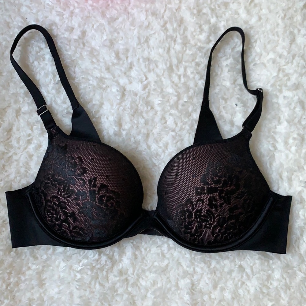 BRAND NEW Secret Treasures 34B Black & Tan Lace Push Up Bra